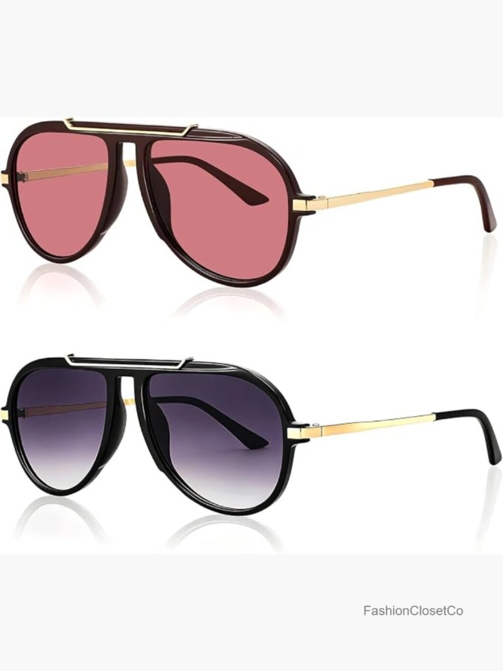 Oversized Retro Aviator Sunglasses - Large Oval Double Bridge Shades